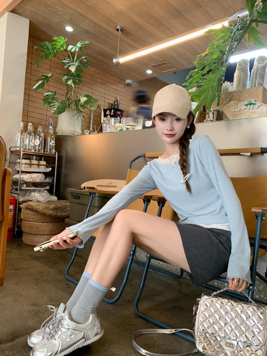 【110元任选2件】现货！假两件蕾丝拼接长袖 商品图5