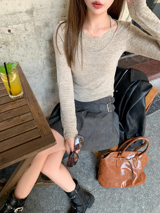 【129元任选2件】现货！复古百搭2色皮裙高腰a字百褶半裙 商品图13