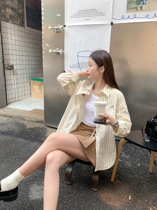 <曾小咸推荐>【149元任选2件】现货！韩系杏色条纹长袖 商品图6