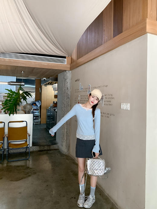 【110元任选2件】现货！假两件蕾丝拼接长袖 商品图8