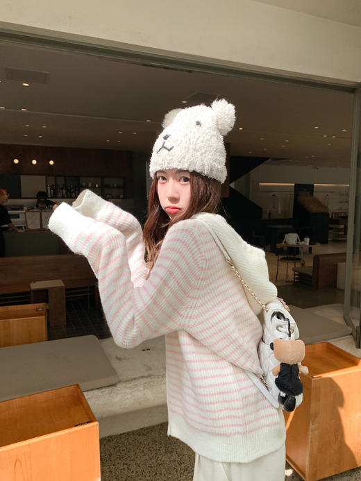 <曾小咸推荐>现货秒杀 ！微信超特价！韩系3色条纹连帽针织开衫 日常199.99 立减100 秒杀99.99！！ 商品图13