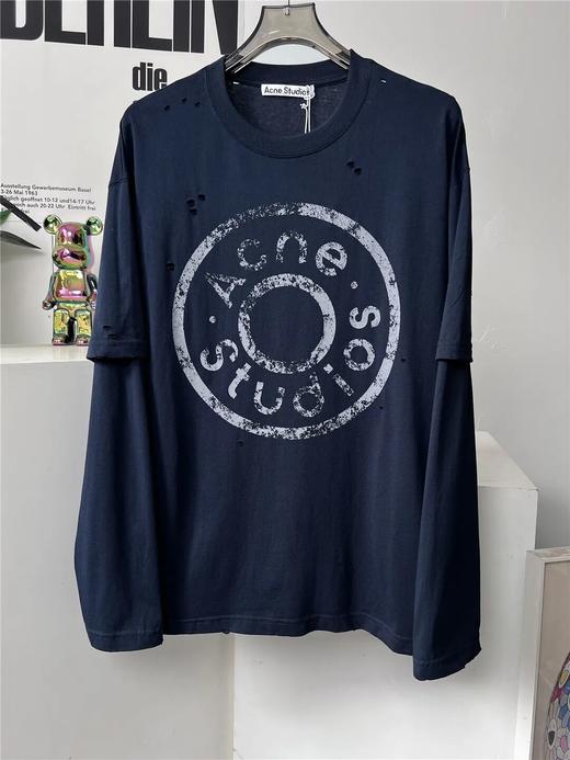 AS笑脸2026新款假两件长袖破洞水洗情侣款宽松OS 商品图3