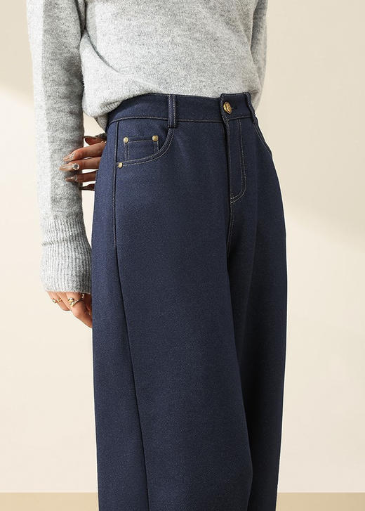 年底限时特价 显瘦到不敢相信！口碑返场！女神必备款羊毛蚕丝加绒牛仔裤加绒羊绒蚕丝软牛仔裤女秋冬新款高腰加厚阔腿裤宽松保暖棉裤！一条解决妈妈臀，卡裆掉档，鼓包显三角区等问题 商品图0