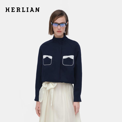 HERLIAN 2026年春季新品立体波点蝴蝶结装饰女士半高立领夹克外套 商品图0