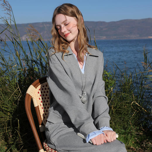 三彩2026春季新款卫衣套装拼接套头衫上衣直筒半身裙两件套M 商品图3