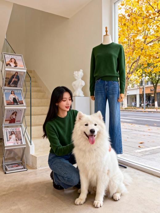 F010702显白碧玺绿~冬季糕级感宽松百搭套头圆领羊毛毛衣 商品图7