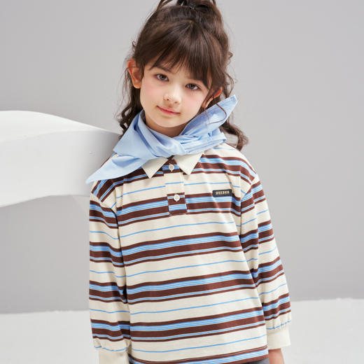 笛莎Deesha 2026春季女童时尚学院风条纹翻领长袖T恤 商品图4