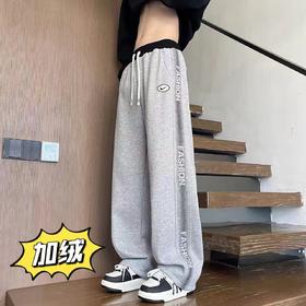 F010740冬季加绒美式字母串标相拼运动休闲直筒卫裤