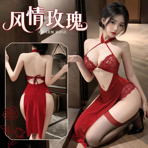 【情趣内衣】霏慕 风情玫瑰挖空盘扣旗袍ZY184 商品图0