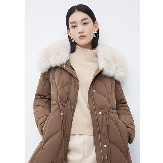 NEELLY纳俪商场同款冬新款狐狸毛领羽绒服气质收腰中长款羽绒大衣N25114L04614 商品图1
