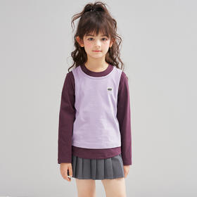 笛莎Deesha 2026春季女童时尚撞色假两件拼接长袖T恤