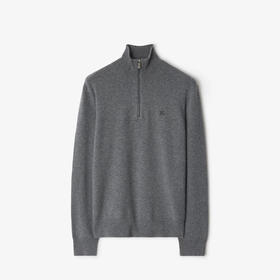 BURBERRY 巴宝莉 男士马术骑士徽标刺绣羊绒混纺半拉链针织衫 灰色 8112132 A1345