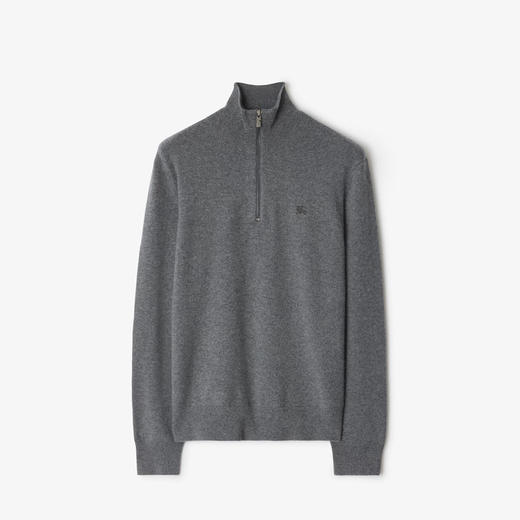 BURBERRY 巴宝莉 男士马术骑士徽标刺绣羊绒混纺半拉链针织衫 灰色 8112132 A1345 商品图0