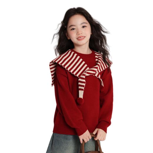 【秒杀】新年毛衣 暖红披肩条纹毛衣 商品图3