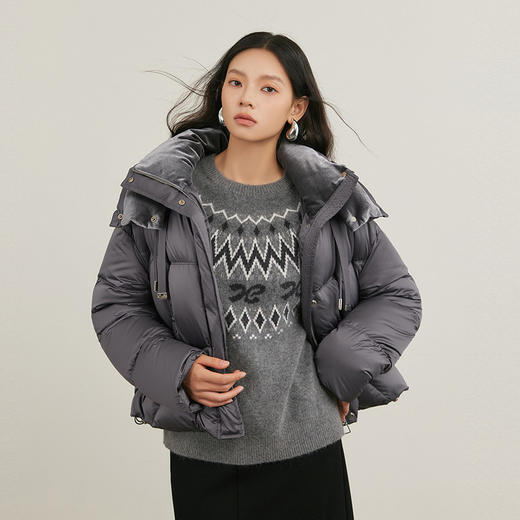 NEELLY纳俪商场同款冬季新款民族提花圆领撞色毛衣女提花显瘦上衣N25114A04574 商品图2