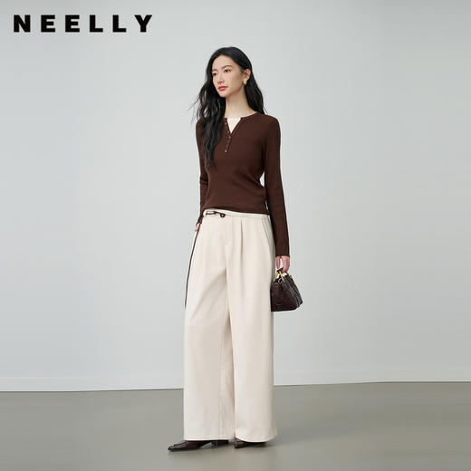 NEELLY纳俪商场同款冬季新款时尚休闲米白阔腿裤女百搭慵懒长裤N25114H06658 商品图0