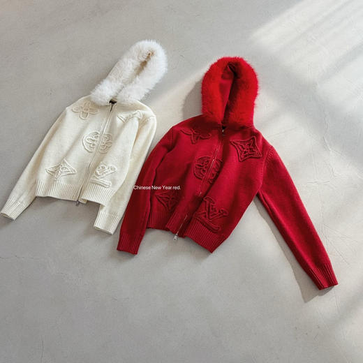 财阀千金风羊毛老花浮雕毛领针织外套 商品图3