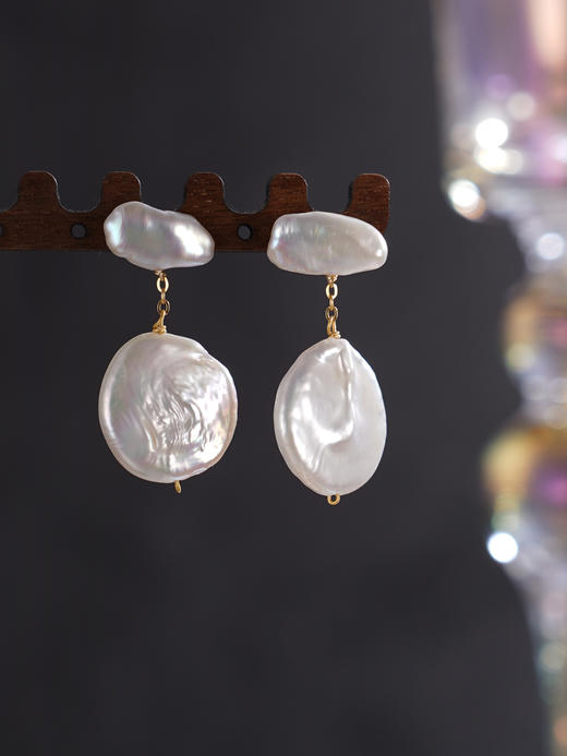 子佩集【浮云入梦】银S925珍珠惜王妃耳钉【SGE0360002】17mm大珠巴洛克扁珠2601 商品图7