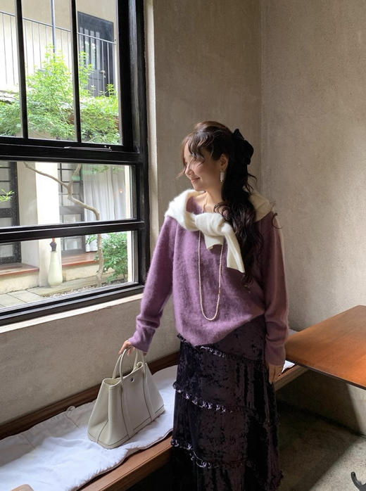 慵懒剪刀领无缝一体机9.3山羊绒+90.7绵羊毛高奢毛衣 商品图5