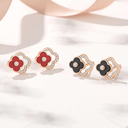 【双倍幸运】双层四叶草纯银玛瑙耳饰【JHY-E001282M-B】 商品图1