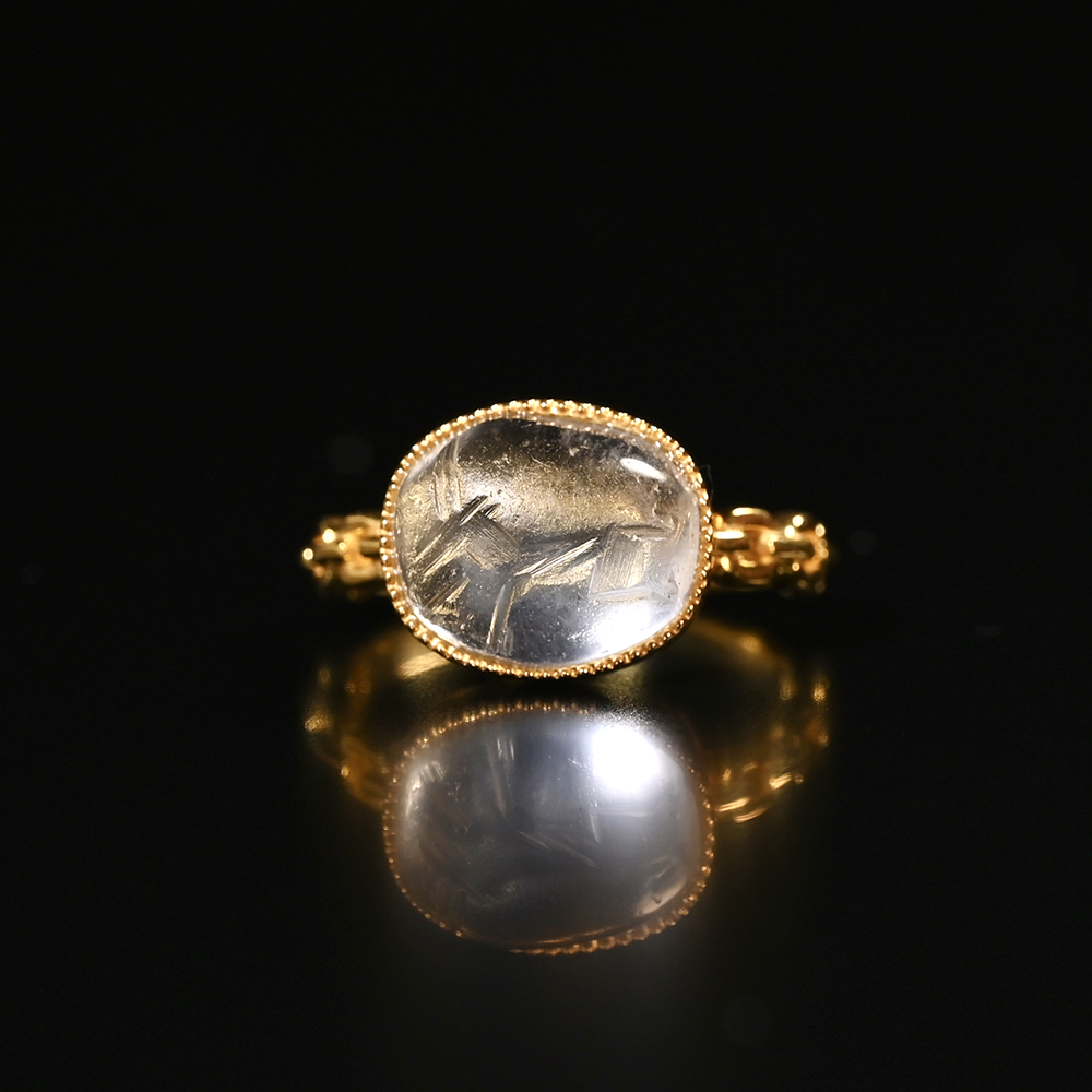 萨珊波斯白水晶羚羊印章珠戒指