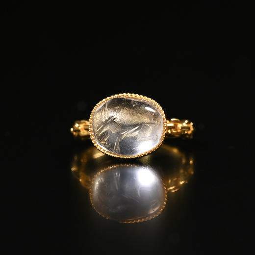 萨珊波斯白水晶羚羊印章珠戒指 商品图0