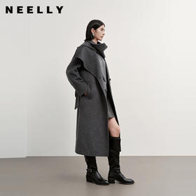 NEELLY纳俪商场同款冬季新款时尚宽松围巾毛呢大衣女宽领羊毛外套N25113N01150