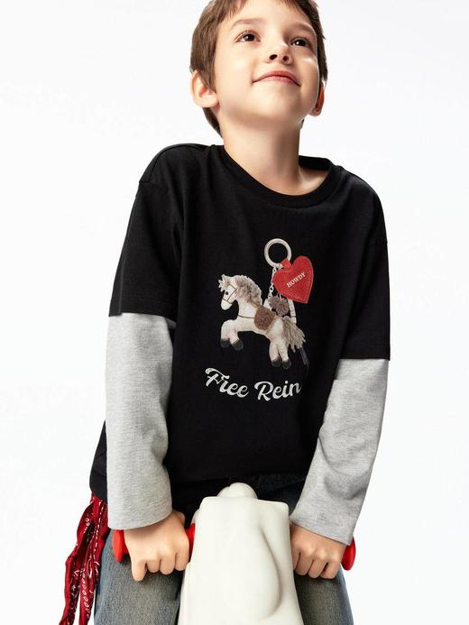 【春上新】8楼摩安珂儿童little MO&Co.26年春季新款100%棉男女同款5A针织抗菌拼接长袖T恤KBF1TEE20【吊牌价： 329元 ，活动价：296元】 商品图4