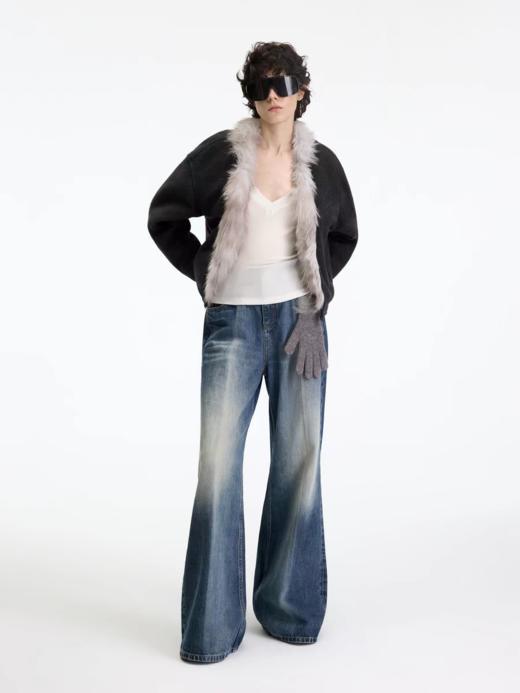 出逃赤岗西/25AWA005/高级感毛绒羊毛毛呢夹棉保暖黑色外套 商品图2