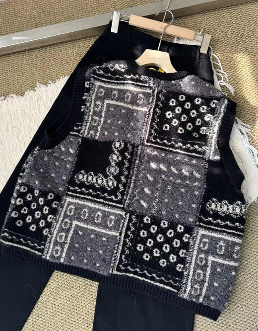 F010710慵懒复古感大地色系拼色针织无袖马甲女 商品图10