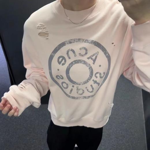 F010721破坏水洗做旧复古休闲宽松中性版圆领卫衣 商品图5