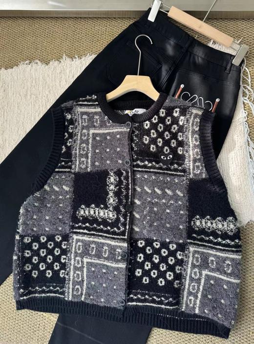 F010710慵懒复古感大地色系拼色针织无袖马甲女 商品图9