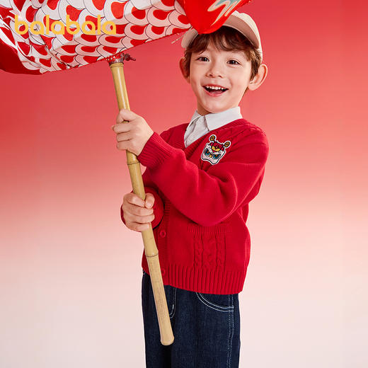 巴拉巴拉童装儿童毛衫男童春装新年绞花针织开衫精致绣花拜年服 商品图0