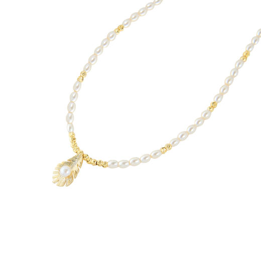 三彩2026新款羽毛镶嵌珍珠吊坠项链珍珠链小众吸睛轻奢约会简约女 商品图2