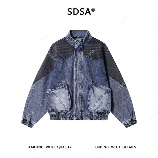 SDSA男士秋冬新款痞帅男装韩版撞色拼接立领牛仔夹克外套百搭宽松 商品图0