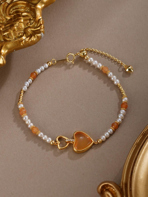 子佩集【灵珀珍爱】银S925珍珠惜王妃手链【SGB0747008】2.8mm珠爱心镀金2601 商品图5