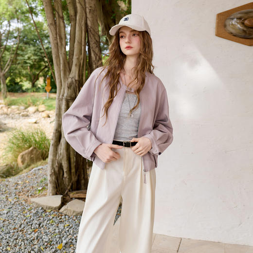 三彩2026春季新款PU皮衣外套圆领夹克开衫短款宽松休闲M 商品图1