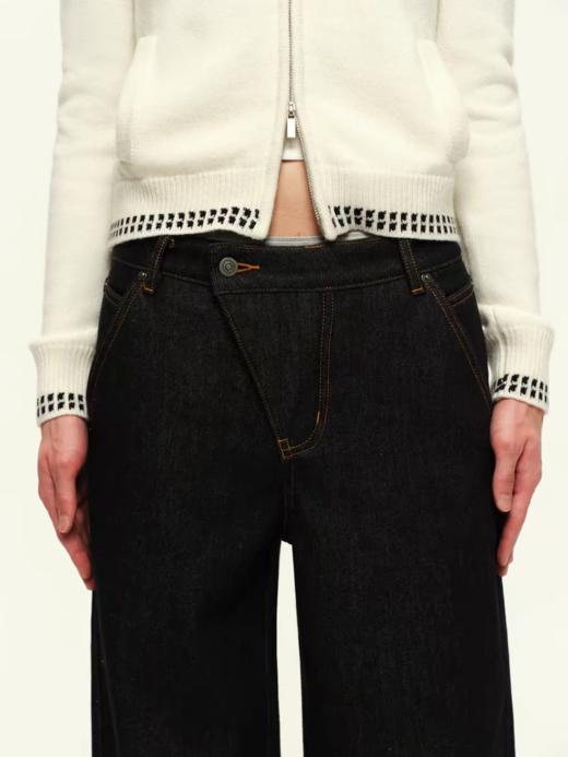 出逃赤岗西/25AWN147/复古原牛色重磅加绒斜门襟牛仔裤 商品图3