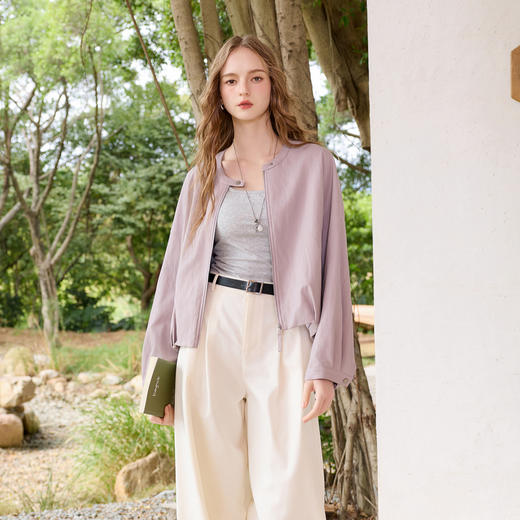 三彩2026春季新款PU皮衣外套圆领夹克开衫短款宽松休闲M 商品图3