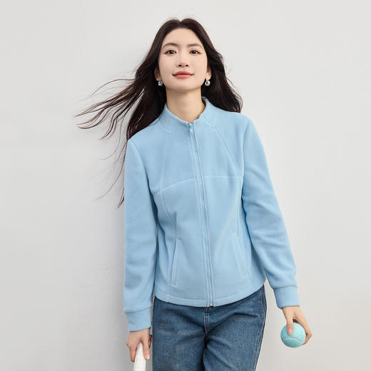 【1/21新品】熙世界户外万粒绒立领短外套女冬季保暖修身蓝色冲锋衣内胆抓绒衣 商品图2