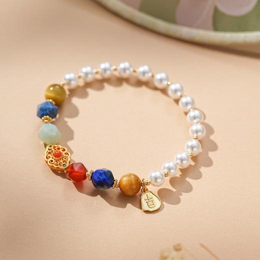 【锦愿·敦煌贝珠手串】敦煌福泽小众设计款青金石贝珠手串 敦煌风虎眼石手饰 商品图6