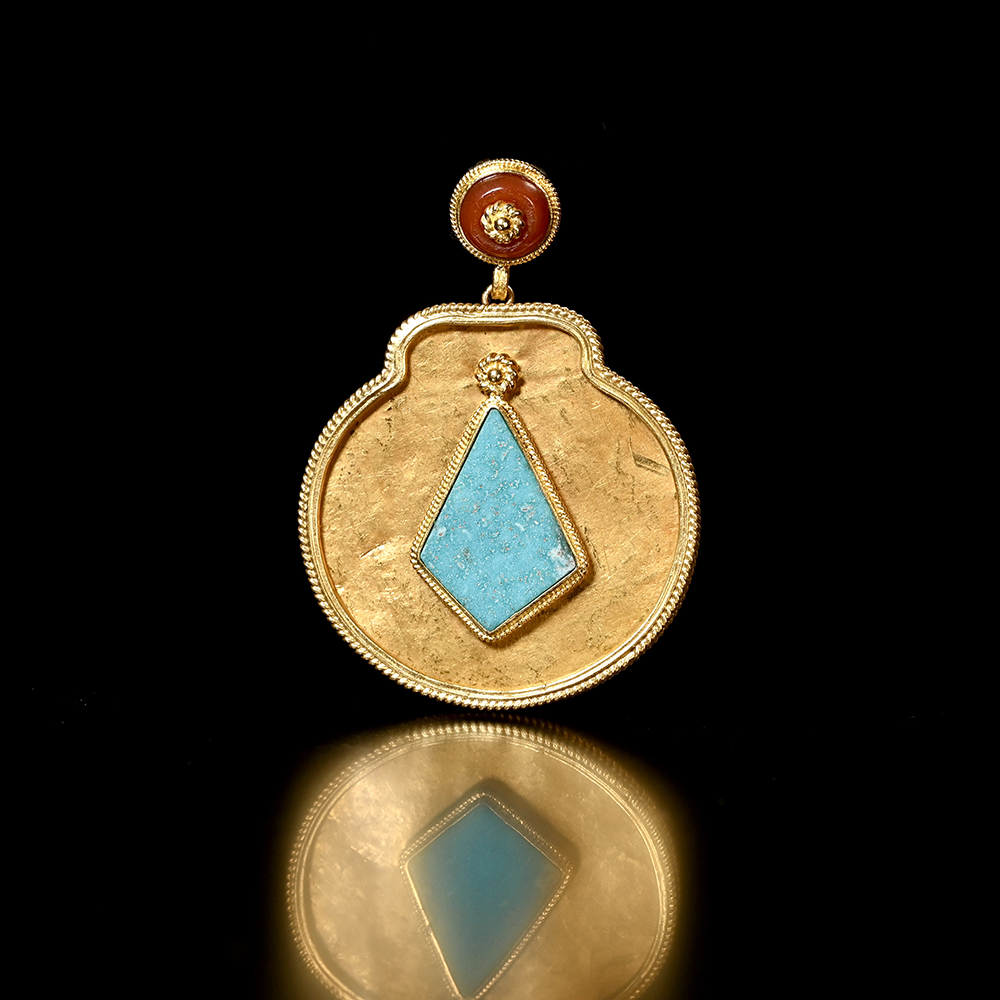 夏商绿松石嵌片+西亚高古金片+红玛瑙项坠