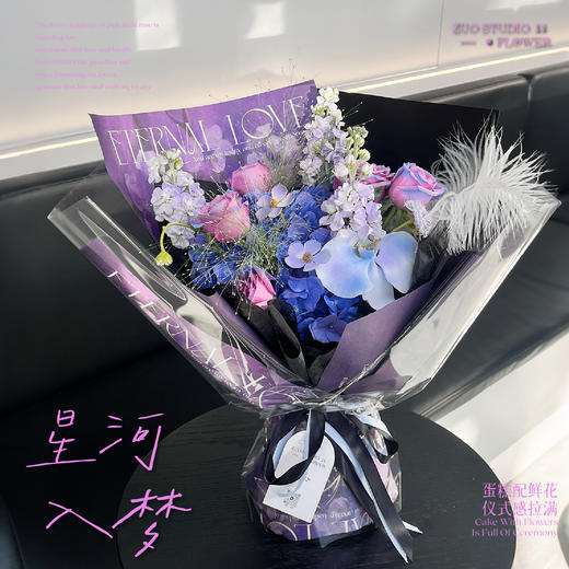 轻奢款鲜花【星河入梦】绣球1支/紫霞仙子5支/蝴蝶兰1支/紫罗兰3支/喷泉草1支/鸵鸟毛1支/梦幻浪漫感/氛围感鲜花 商品图1