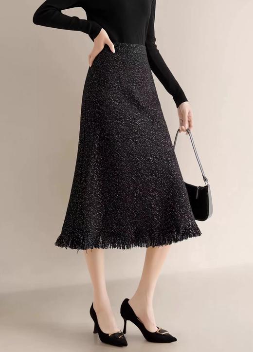 F010701小香风肌理金葱暗闪斜裁显瘦小鱼尾流苏半身裙 商品图0