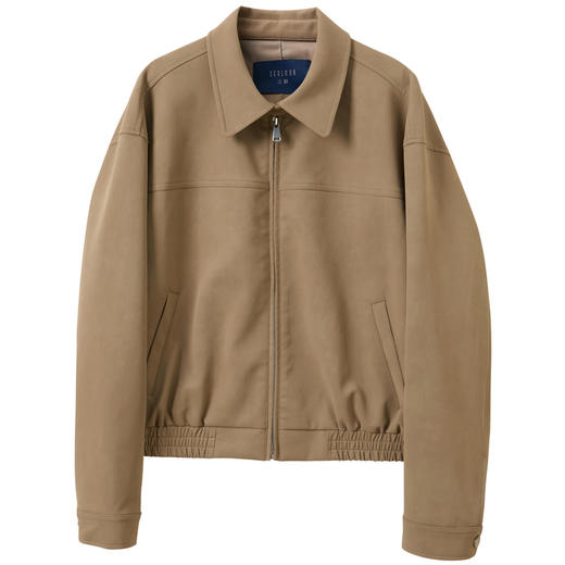 三彩2026春季新款绒感仿麂皮PU外套翻领夹克宽松落肩袖开衫M 商品图4