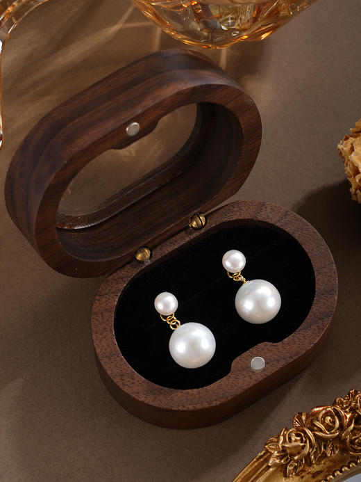 子佩集【珠璨女神】银S925珍珠惜王妃耳钉【SGE1426001】6mm小珠12mm大珠镀金巴洛克双珠吊球2601 商品图9