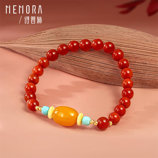 【新品首发】南红玛瑙手链 黄色18k金蜜蜡珠手串 新中式女士礼物MEMORA诗普琳MB006401 商品图4