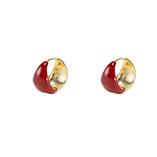 三彩2026新款新年酒红滴釉耳钉圈环复古轻熟简约喜庆聚会氛围感 商品图2