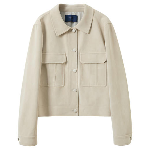 三彩2026春季新款宽松短款绒感仿麂皮PU外套简约夹克上衣复古S 商品图4