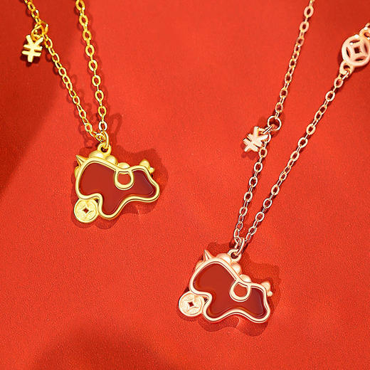 【马上暴富】纯银钱币萌马红玛瑙独角兽项链【JHY-N000344M】 商品图1